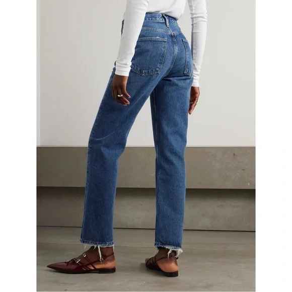 Agolde 90s Pinch Waist Straight Jeans High Rise Med Indigo Blue Button Fly 28 - Picture 3 of 16